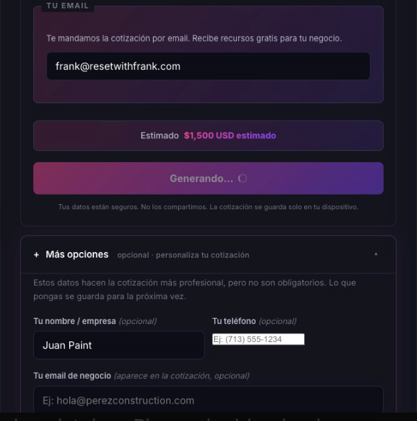 Botón Generar del Cotizador IA mientras la inteligencia artificial arma la cotización